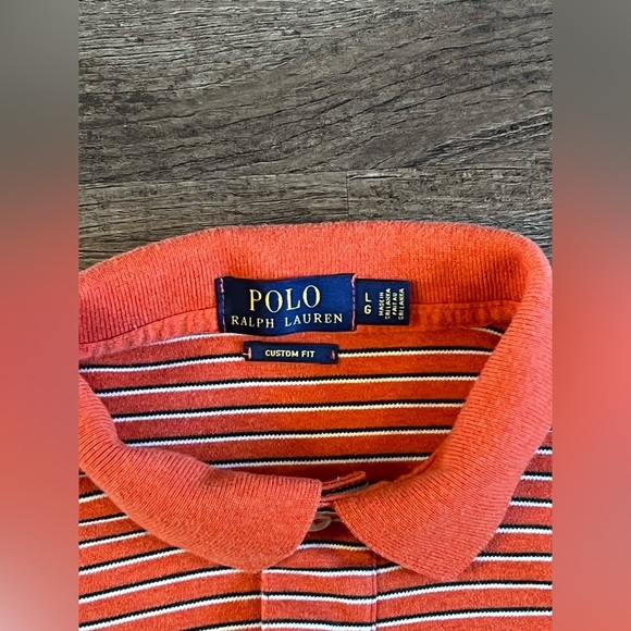Polo Ralph Lauren Shirt Mens Large Orange Stripe Custom Fit Preppy Casual PoloB7 - Picture 4 of 6